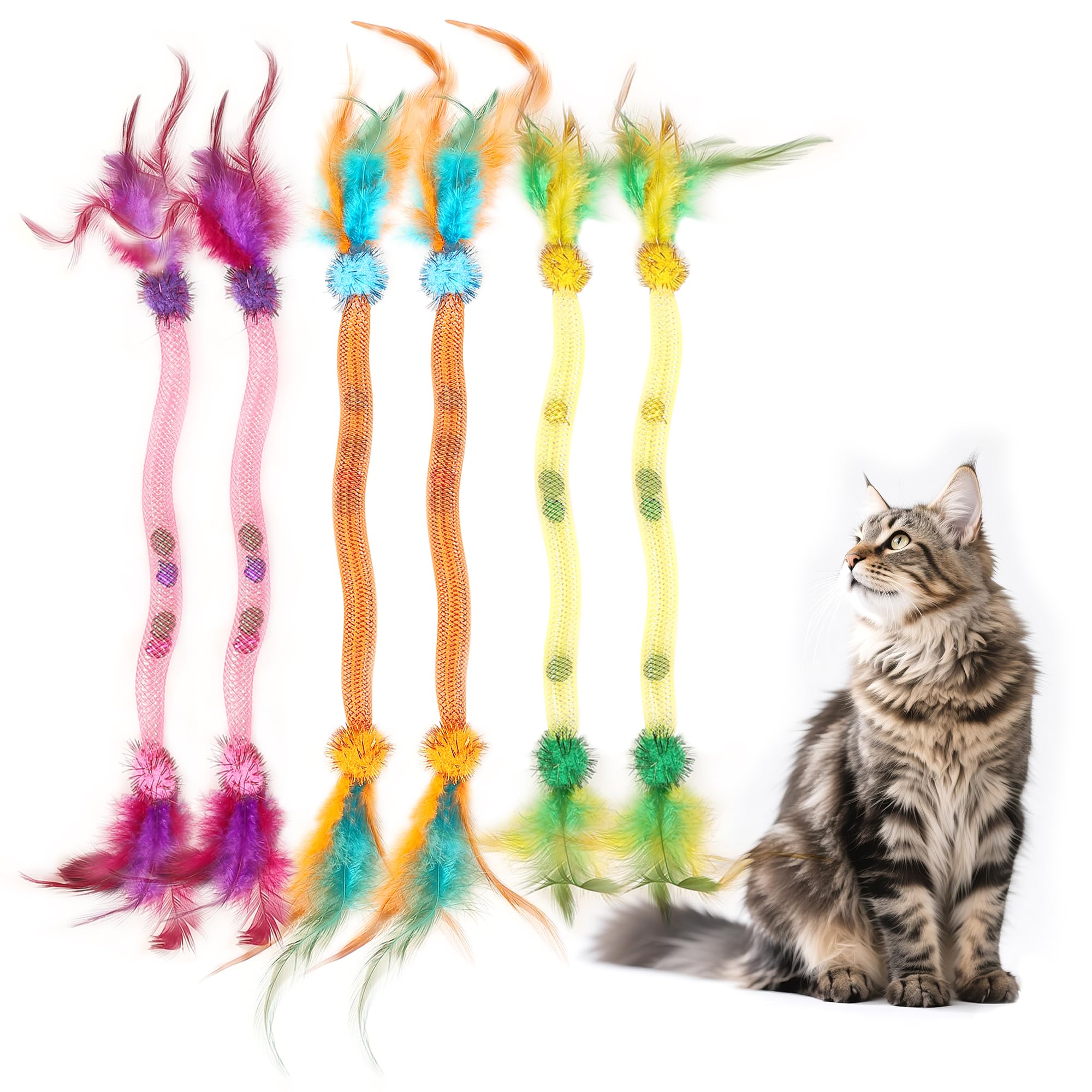 PetPrana Catnip Toys for Cats – 6 Pack Feather Mesh Tubes with Bells, Cat Chew Toys for Indoor Cats, Interactive Toys for Bored Kittens and Adults
