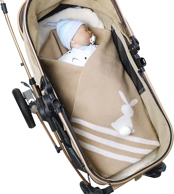 Hadetoto Baby Blanket Breathable Blankets Knitted Baby Blanket Soft Cute Bunny 100x80cm(Camel)