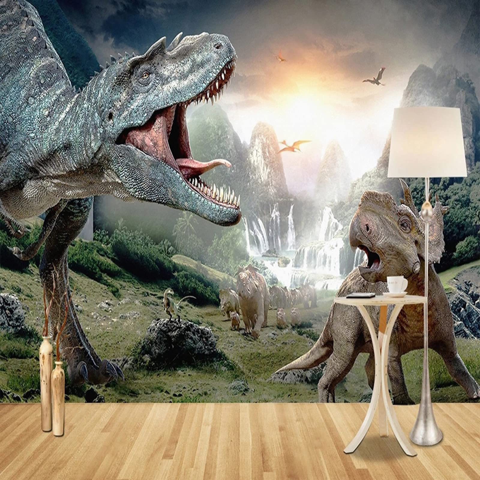 Fresque murale dinosaure 3D pour transformer le mur de fond d'une chambre d'enfant