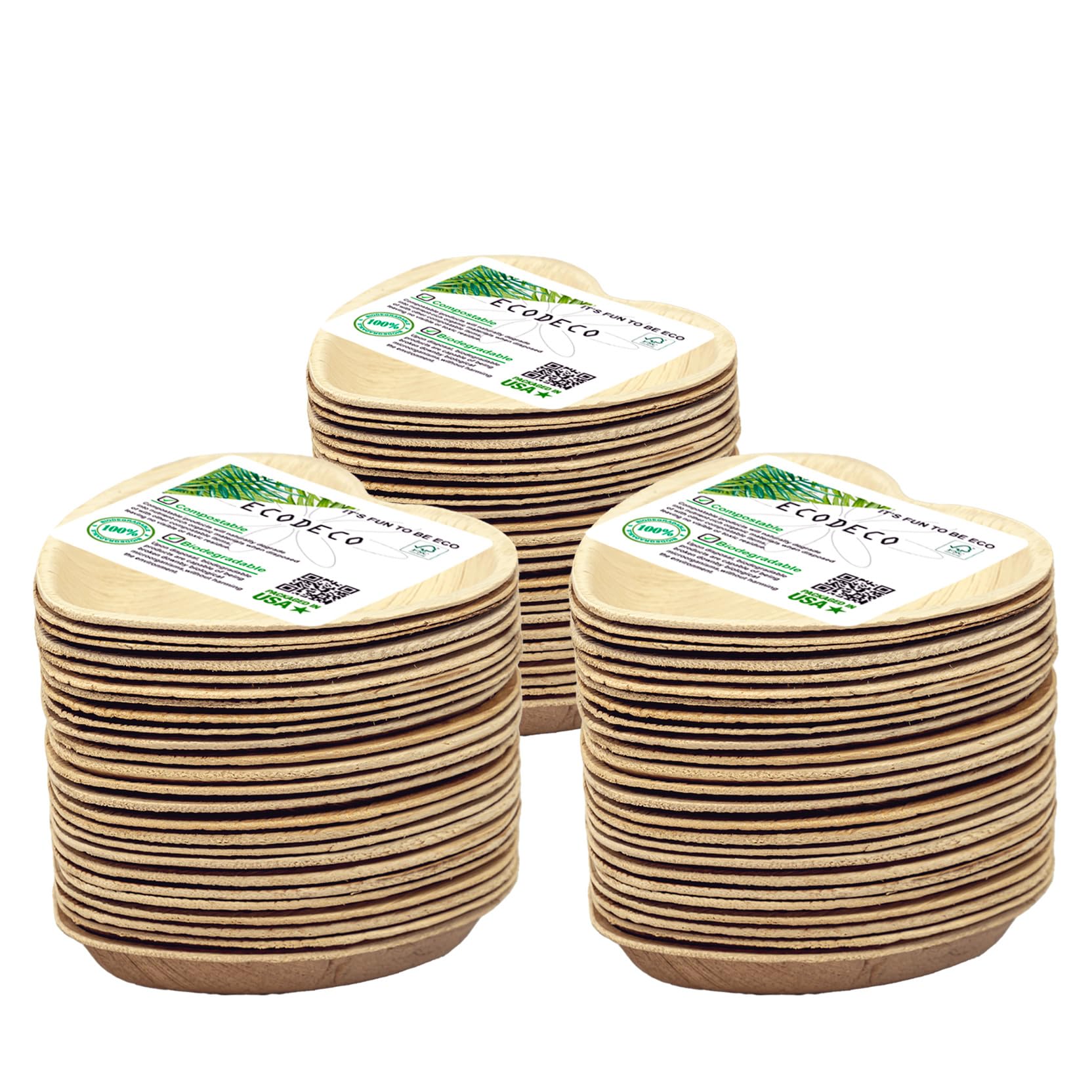 ECODECO75 Heart Palm Leaf Compostable Plates - 4 Inch - Disposable Eco Friendly Like Bamboo Party Small Plates for Tapas Canapé or Mini Desserts