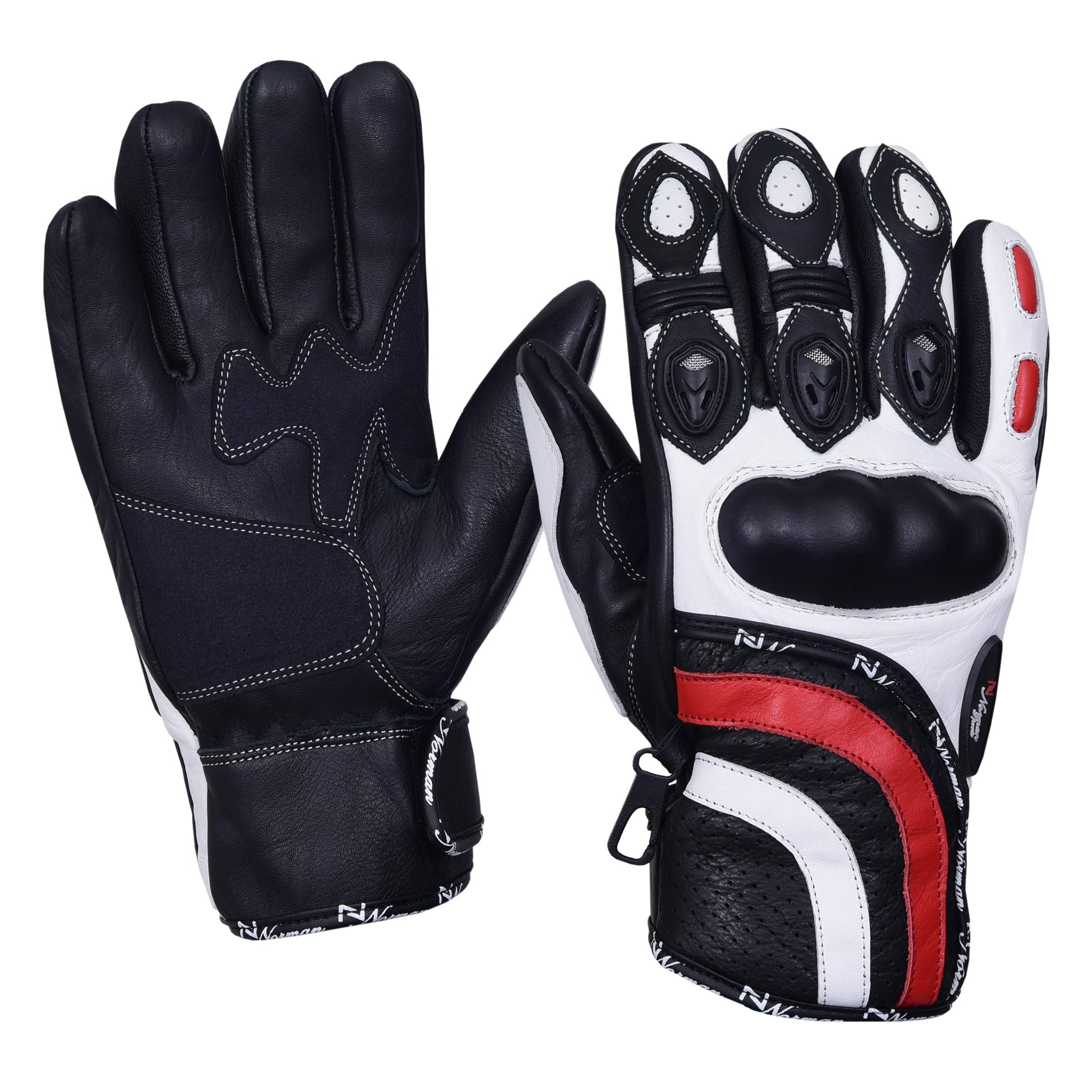 Norman Men's White Waterproof Thermal Winter Knuckle Motorbike Motorcycle Leather Gloves (M)