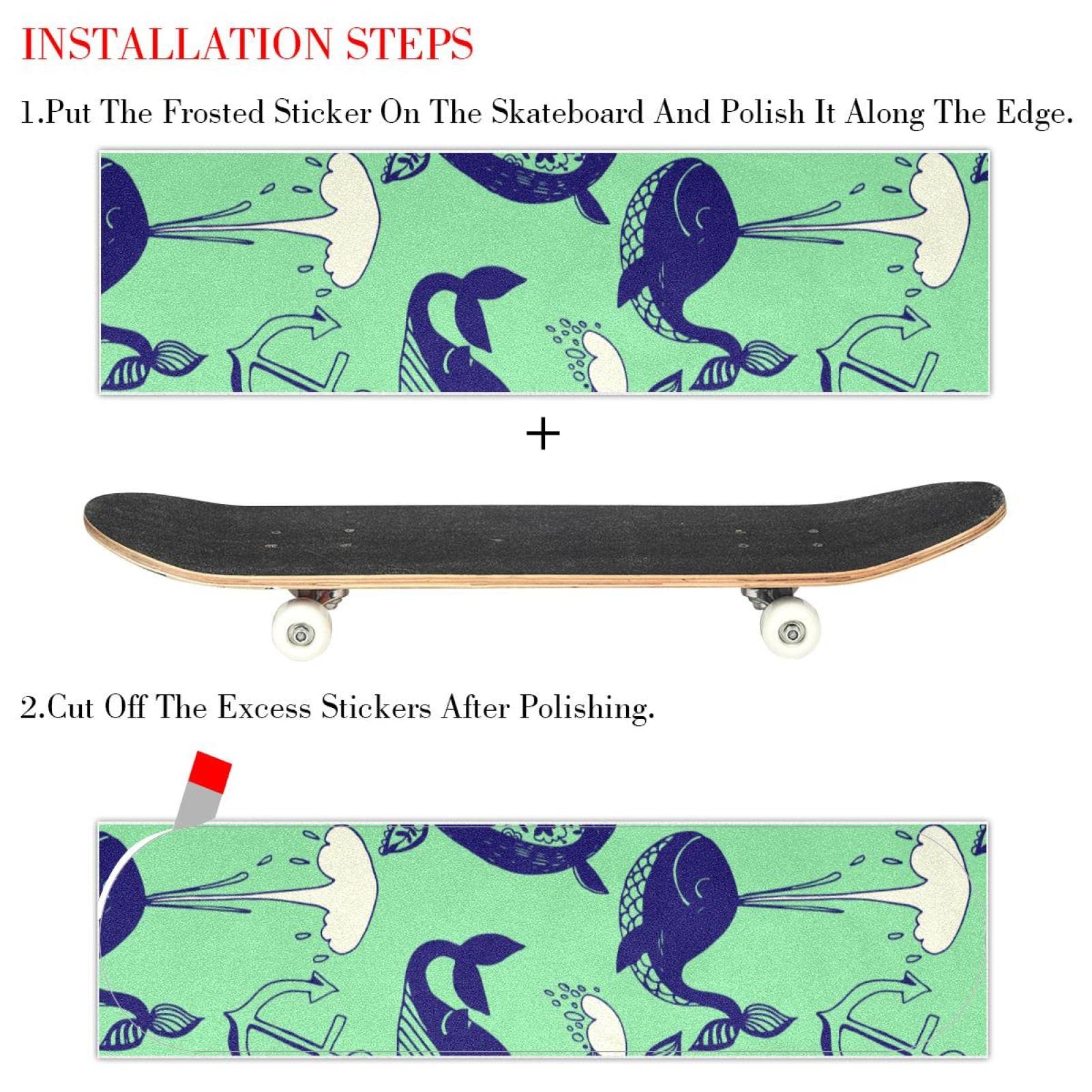 Funny Whales Lot de 2 feuilles de papier abrasif pour planche de skateboard et longboard