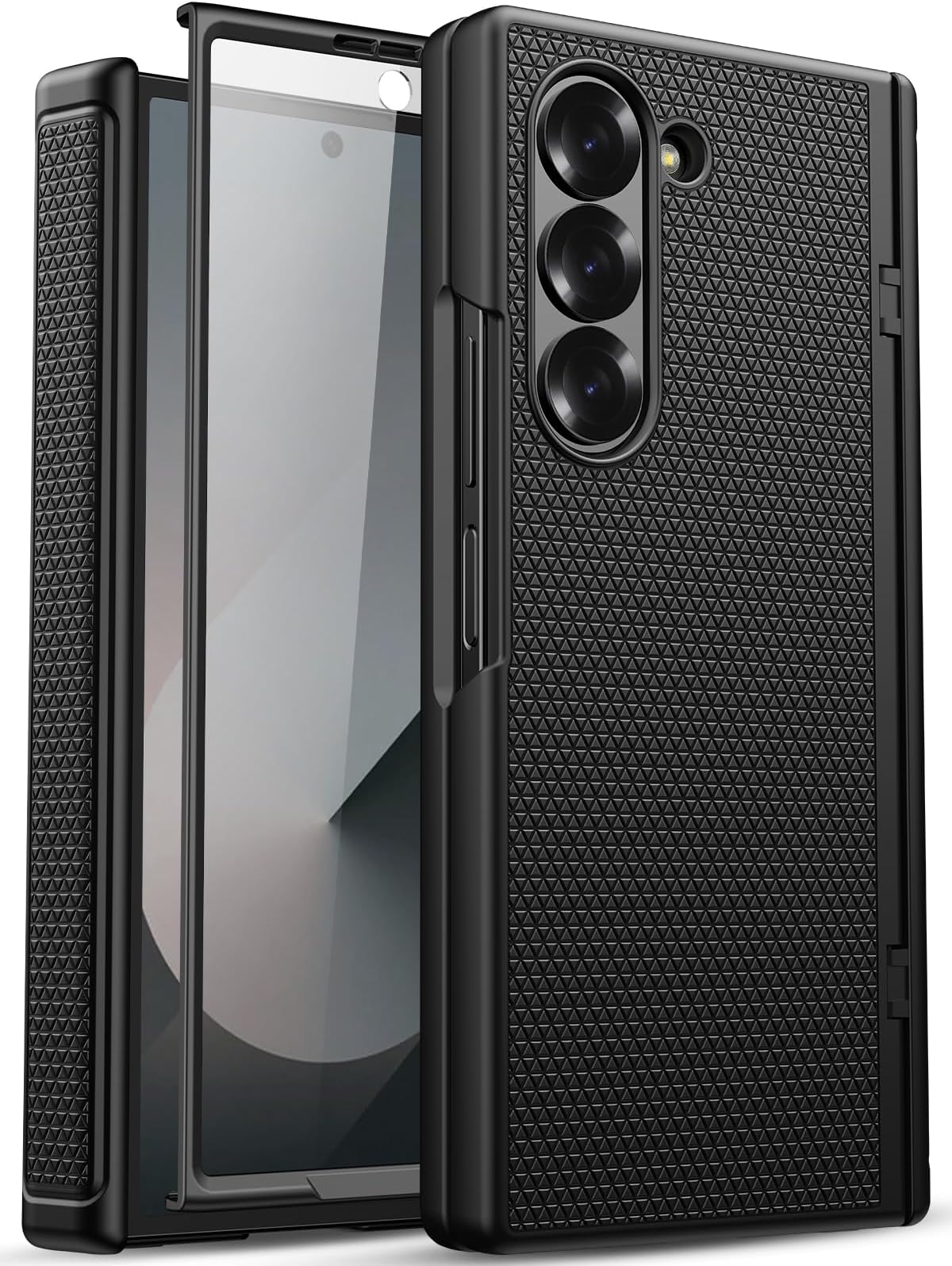 for Samsung Galaxy Z Fold 6 Case with Screen Protector & Hinge Protection, Slim Fit Shockproof Lightweight Durable Hard PC Cover Protective Phone Cover Case for Galaxy Z Fold 6 5G 2024, Black