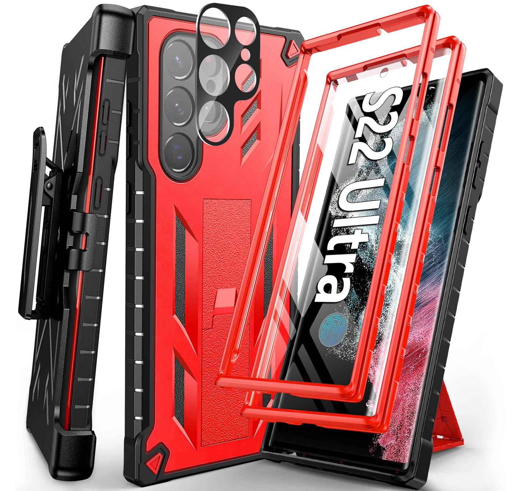 for Samsung Galaxy S22 Ultra Case: FNTCASE Dual Layer Shockproof Protective | Rugged Kickstand & Drop Proof TPU Bumper | Durable Belt-Clip Holster Full Body Protection Heavy Hard Cell Phone Cover 5G