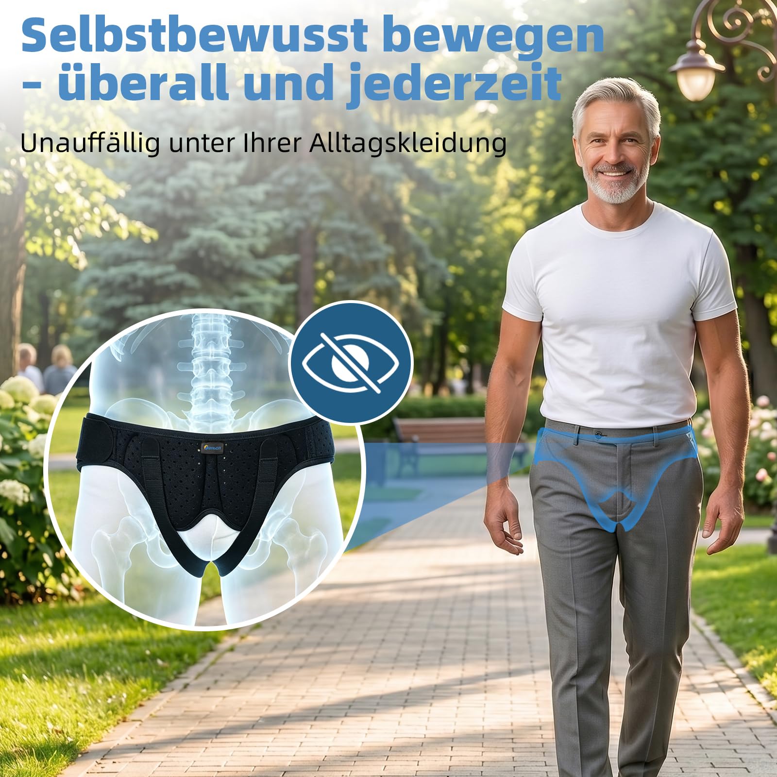 Tenbon Leistenhernie Gürtel für Männer & Frauen - Verstellbarer Kompressionsgurt mit Atmungsaktivem Mesh | Support bei Leistenbruchschmerzen (Größe M, 73-89cm Hüftumfang)