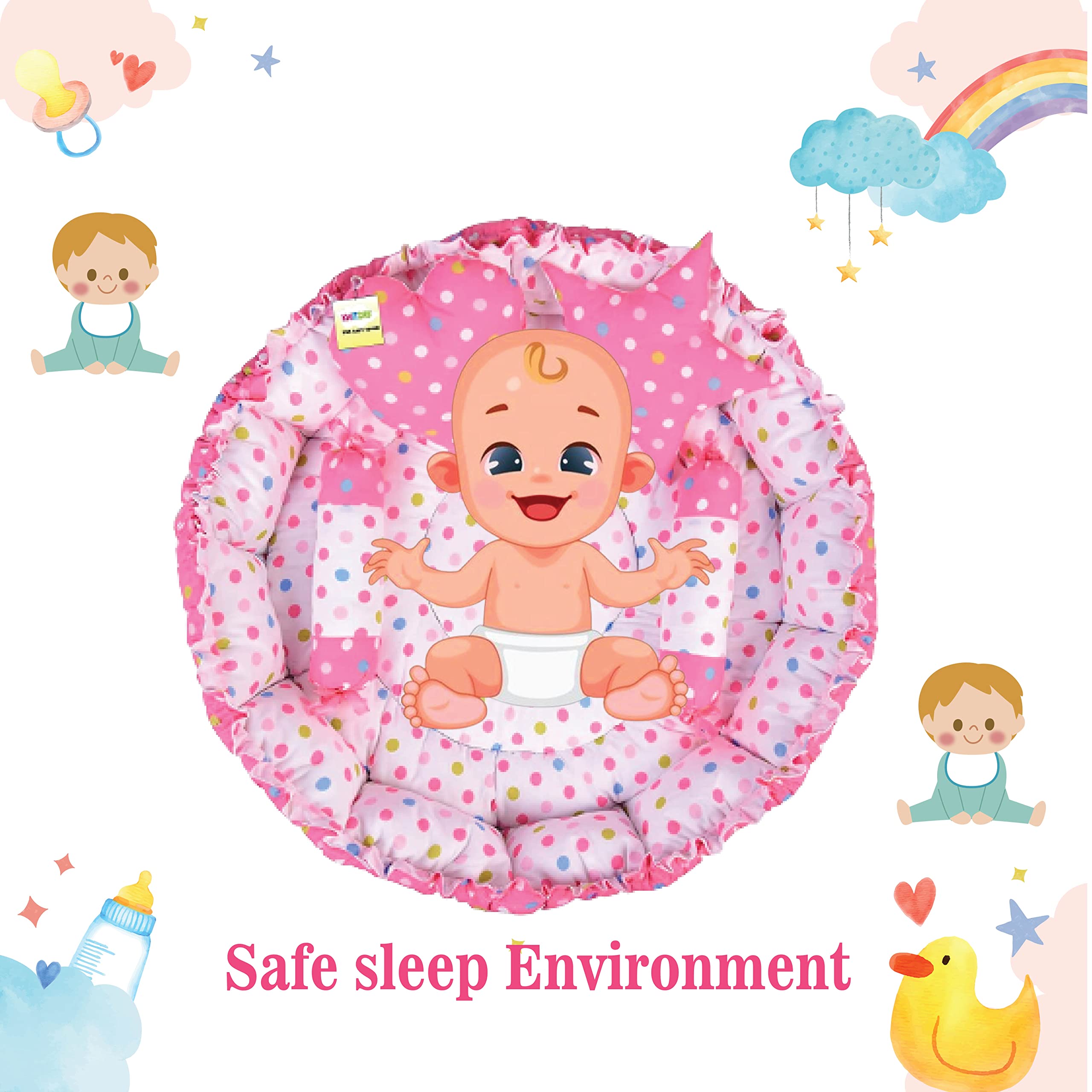 Kwitchy Baby Bed New Born Baby Reversible | Bedding Set | Carry | Cotton | Infants | Products All | Gift | Essentials (0-6 Months) (Pink Mixmatch) 4