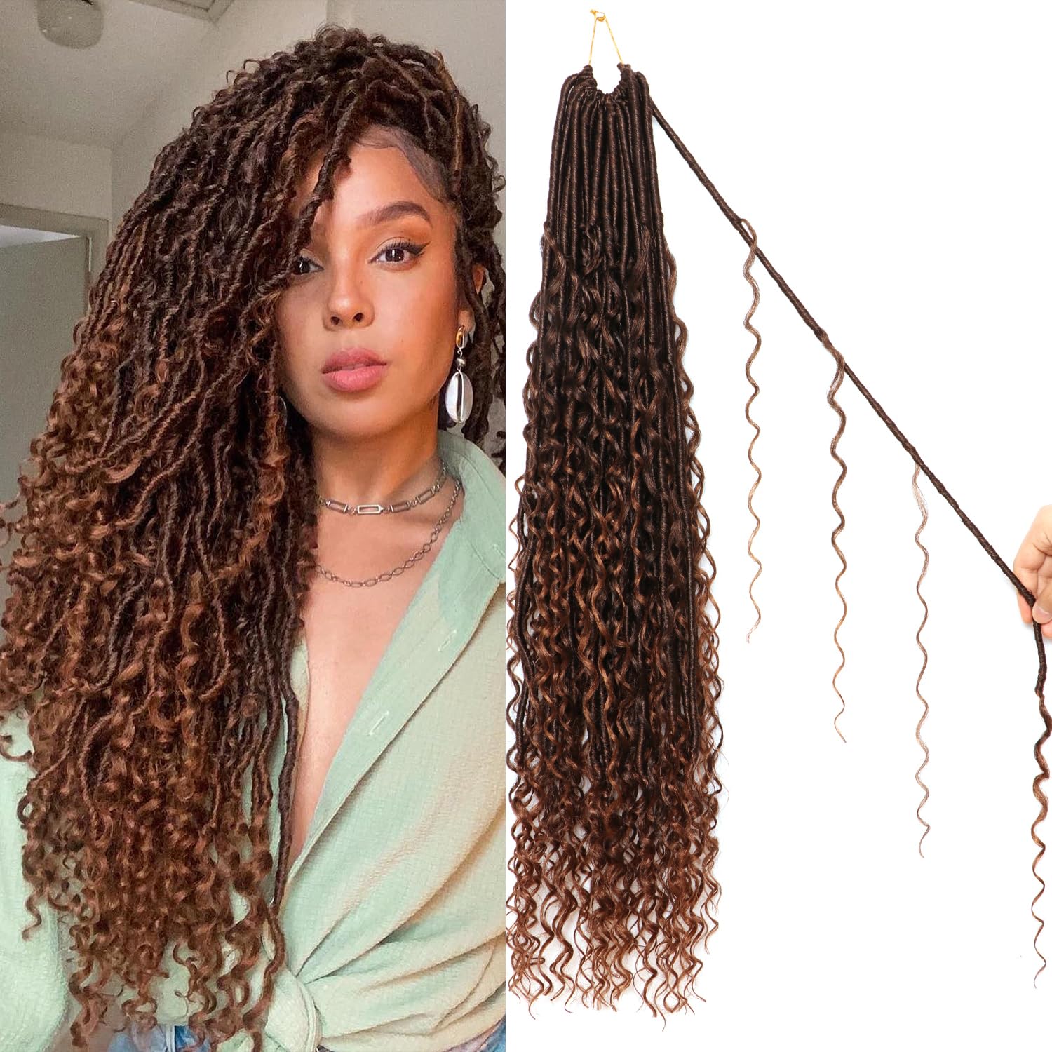 Goddess Faux Locs Crochet Hair, Pre-Looped Synthetic Curly Locs, 8 Packs