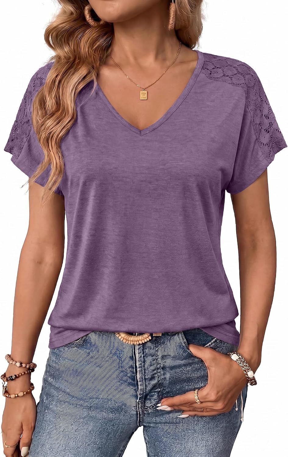 Aottori Chemisier Femme Col V Manches Courtes 100% Coton - Blouse Décontractée Ample Poche Poitrine Été Printemps Casual Chic