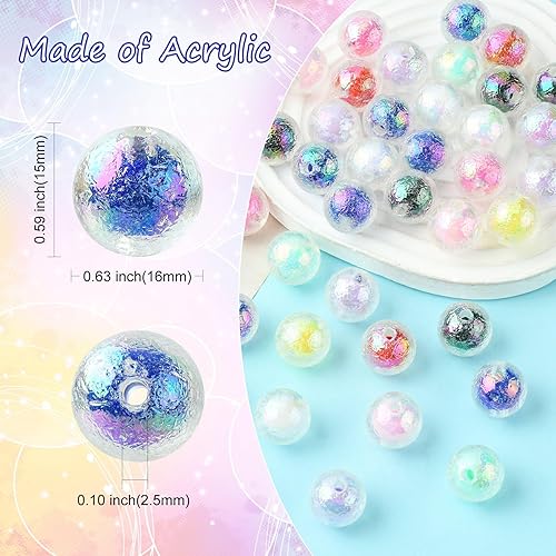 Miniatura 2 de LiQunSweet 50 cuentas redondas de acrílico transparente, bonitas cuentas de burbujas en cuentas pintadas de glaciar, cuentas espaciadoras sueltas