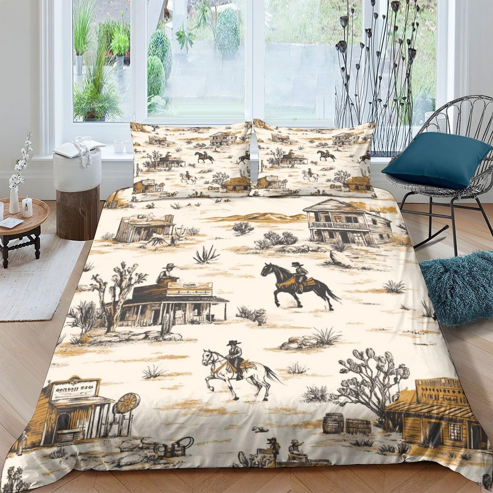 Ctjqhvkz Style-7 3D Printed Western Cowboy Fitted Sheet Microfiber Soft Breathable Wild West Mattress Cover For Bedroom Decor Protection Single（135X200cm）