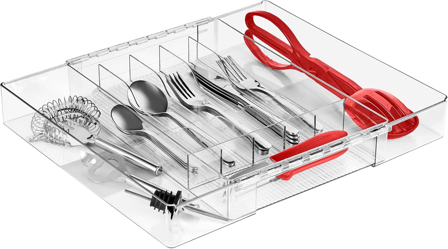 Sorbus Silverware Organizer – Expandable Kitchen Drawer Organizer, Non Slip Adjustable Utensil Organizer, Cutlery Tray for Forks, Knives, Spoons – Multipurpose Flatware and Kitchen Storage Solution Medium Clear