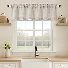OVZME Valance for Windows, Light Filtering Faux Linen Textured Small Short Valance Kitchen Curtain, Dual Rod Pocket Top Short Window Curtain for Bathroom Basement Farmhouse, 60Wx14L Inch, Linen Color