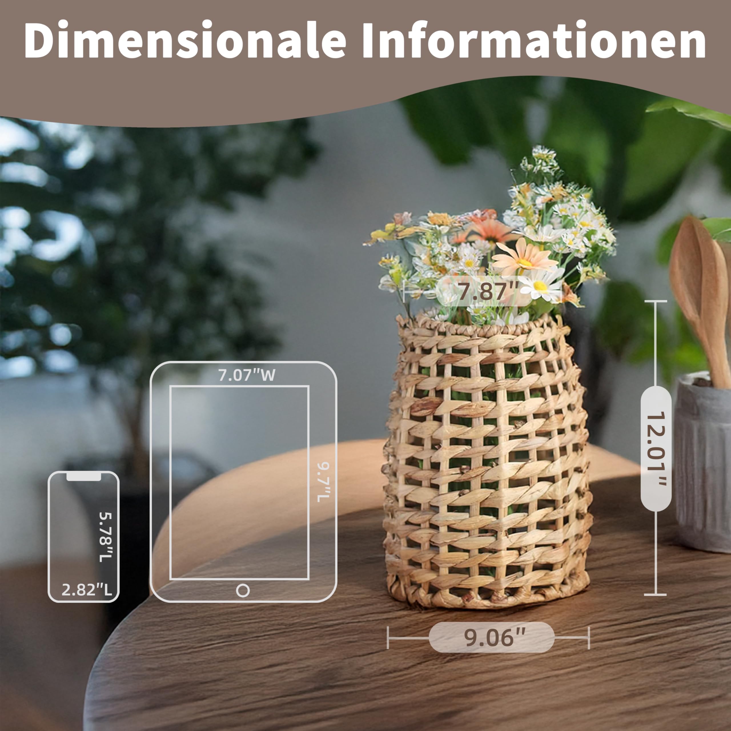 GYASVWU Handgewebte Wasserhyazinthe Gras Rattan Hängekorb Wandkorb mit Griff für Home Balkon Garten Farm Dekoration
