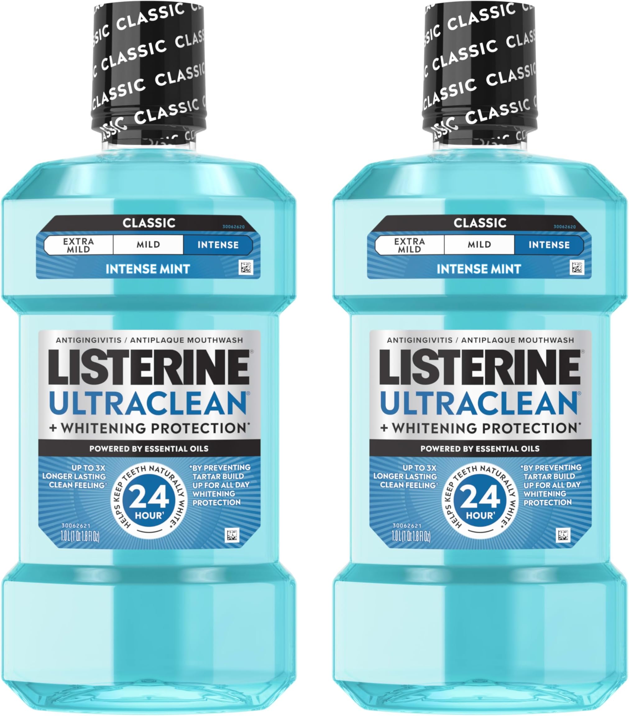 Listerine Ultraclean Oral Care Antiseptic Mouthwash, Everfresh Technology to Help Fight Bad Breath, Gingivitis, Plaque & Tartar, ADA-Accepted Oral Rinse, Cool Mint, 1 L, Pack of 2