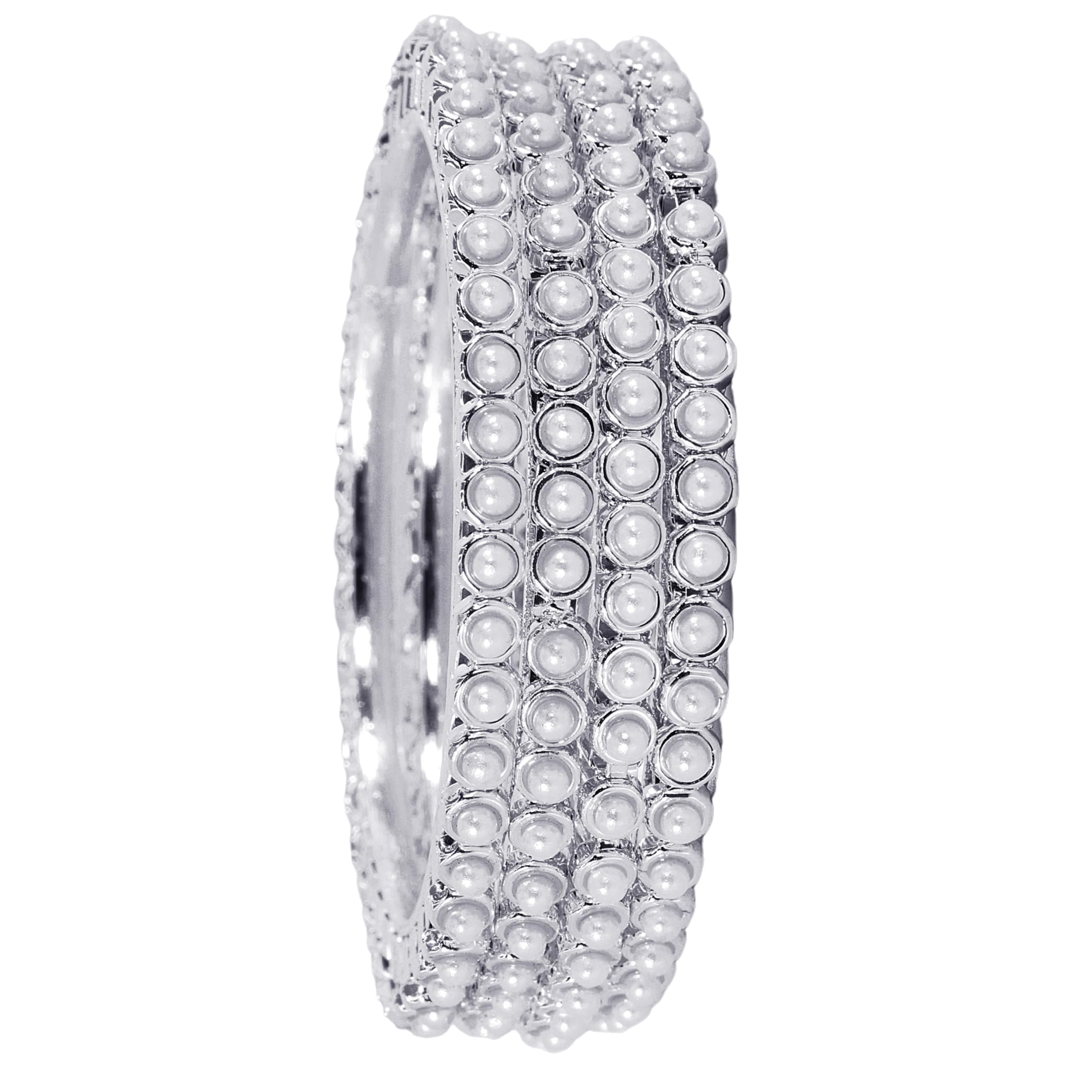 LAVAZZA White Moti Pearls Studded Traditional Metal Bangles Set For Women & Girls | Pearls Bangles | Moti Bangles Designs | AD Kada Set | Bangles for girls-(LV_RH4-Silver-2.4) (B0DDCKDG99) Amazon Price History, Amazon Price Tracker