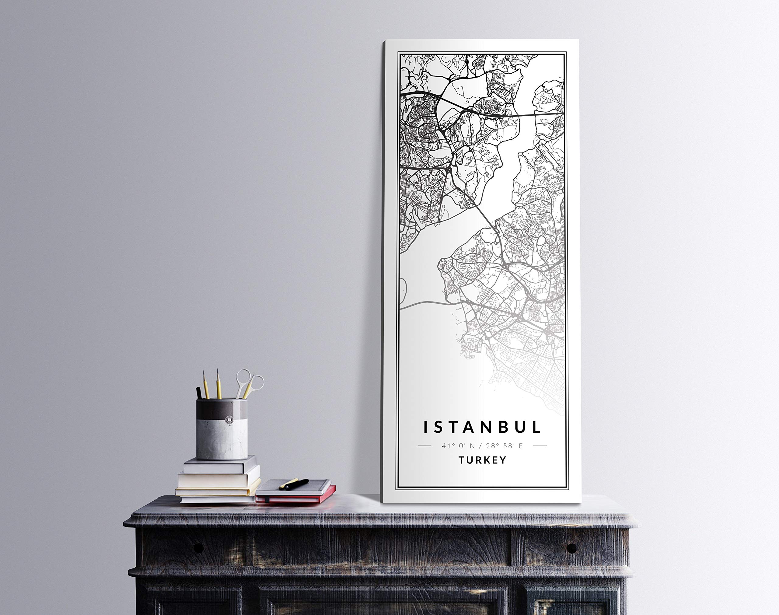 Bonamaison Wall Decoration, City Map of Istanbul, Turkey, Canvas Print, 60x140 Cm - Manufactured in Turkey