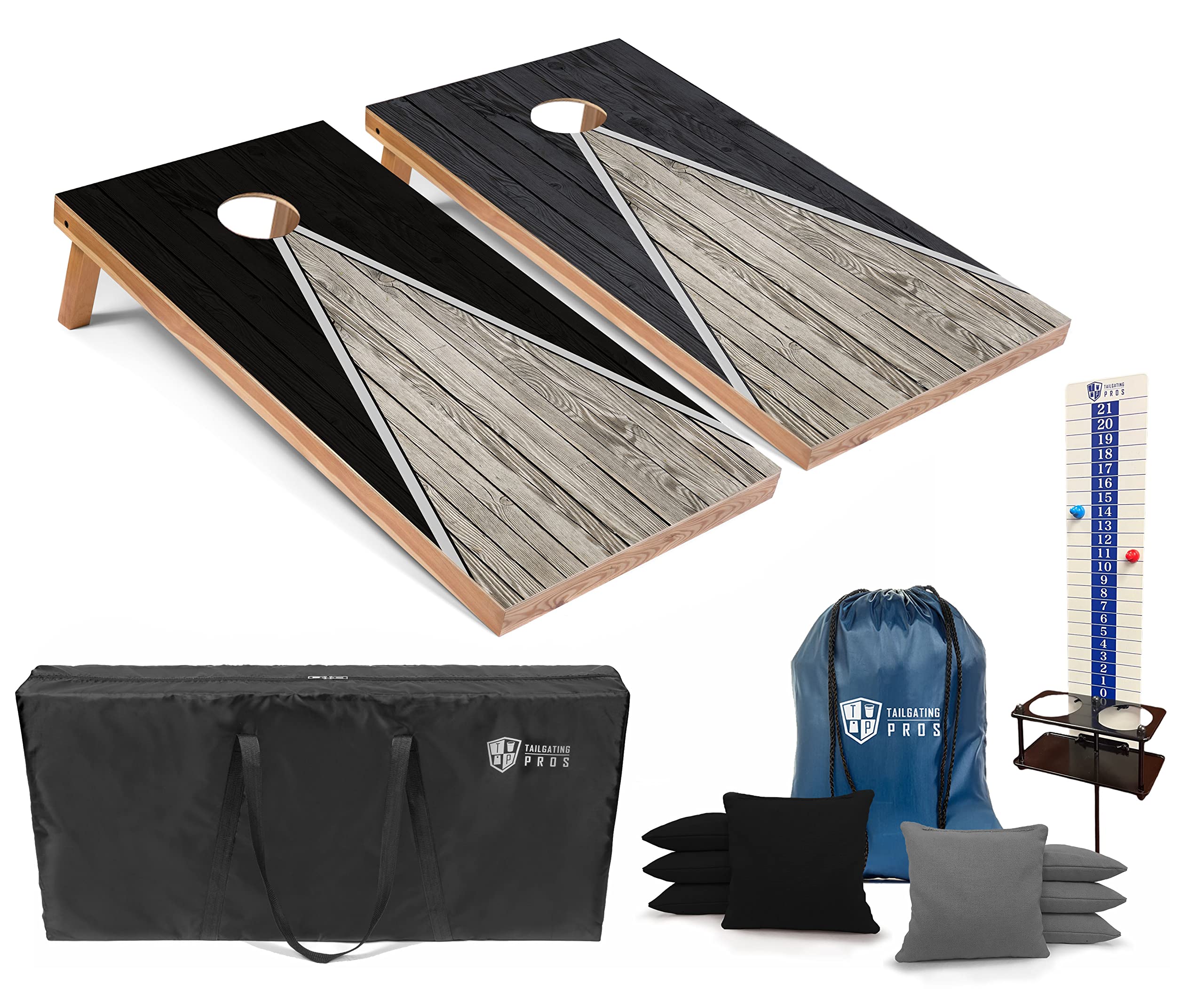 Tailgating Pros Pyramid Cornhole Board Set with LED Lights: Built-in Multicolored LEDs, Score Keeper, Bean Bags, and Carrying Case