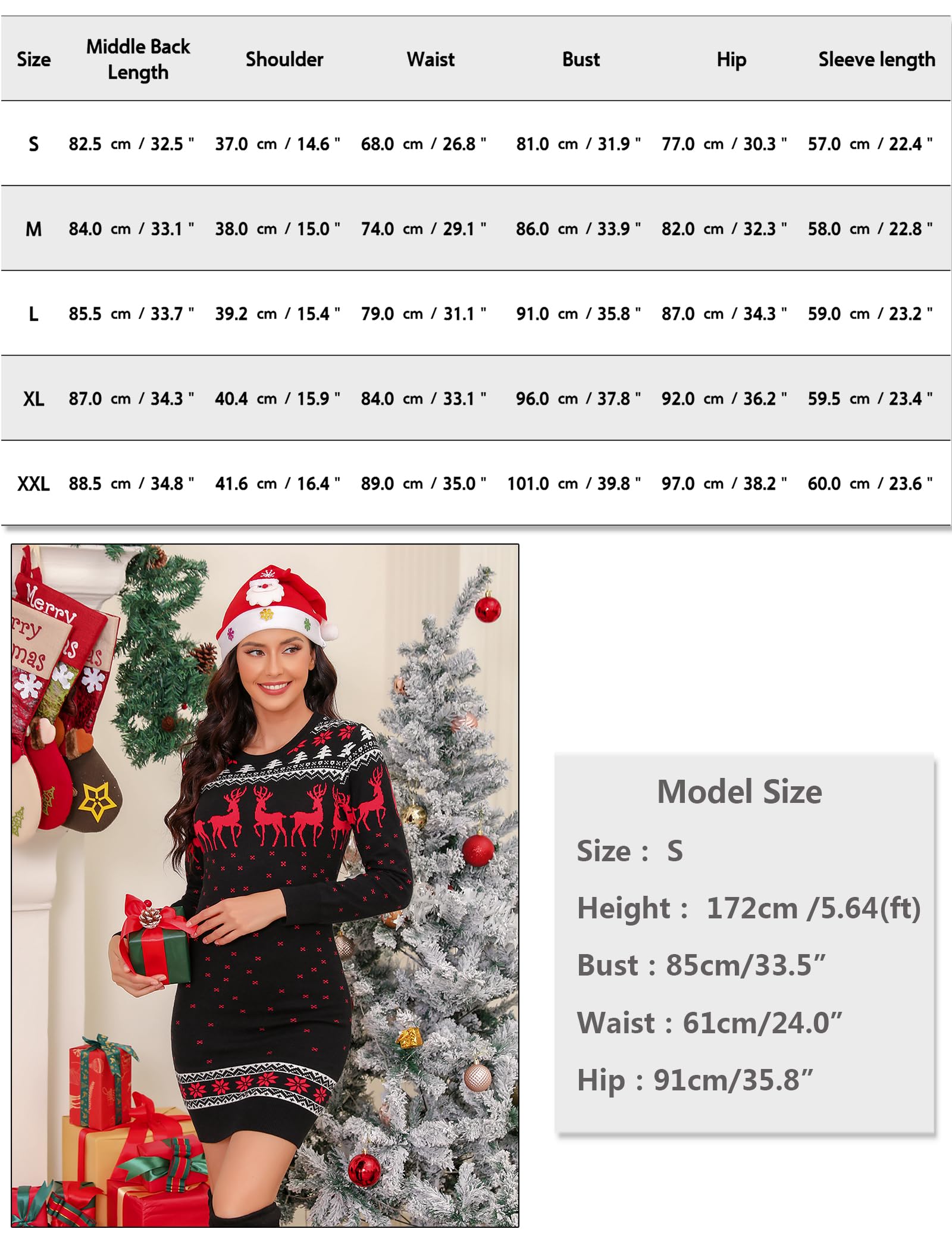 Irevial Robe Pull Noël Femme Col Rond Manches Longues Motif Maille Chaude | Renne flocon arbre, maille chaude, coupe confortable, fête famille, automne hiver