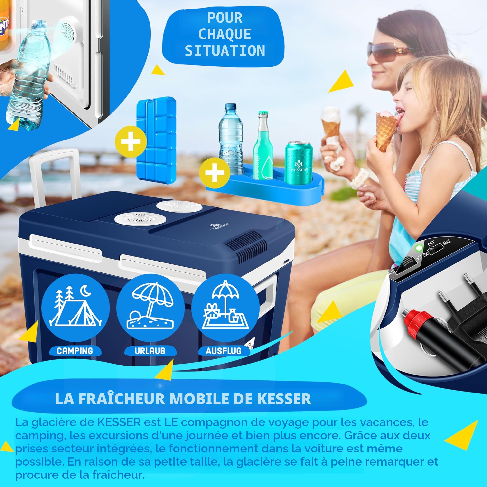 KESSER® Glacière à roulettes 40L | pour Garder au Chaud et Refroidir | Glacière thermoélectrique | 12 Volts et 230 Volts| Mini-réfrigérateur | Thermobox pour Voiture| Bateau et Camping | EEK A++