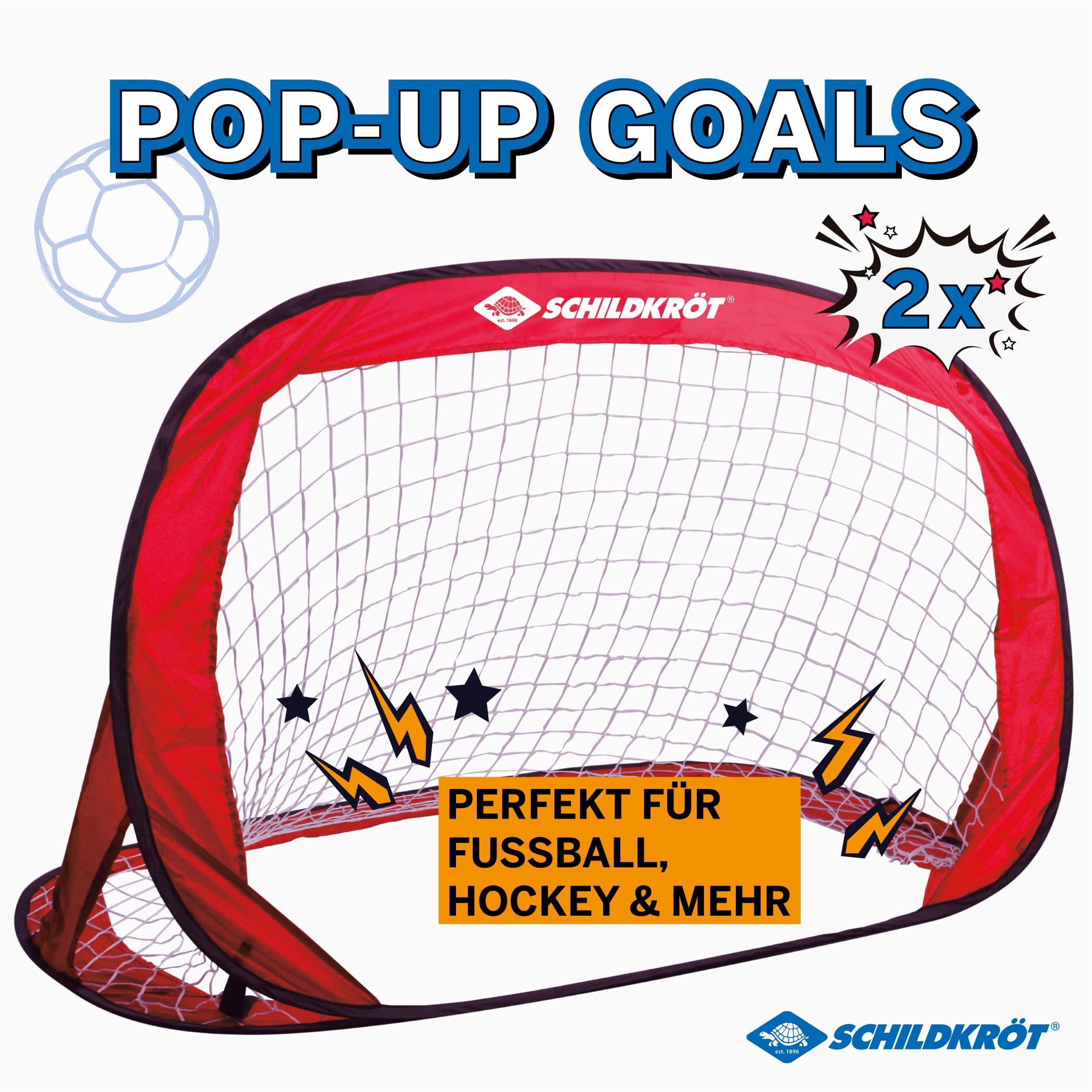 Schildkröt Juego de Porterías Pop-Up , 120 x 80 x 80 cm, Autodesplegable, Transportable, Ahorro de Espacio, Ideal para Fútbol, ​​Hockey, en una Práctica Bolsa, 970988