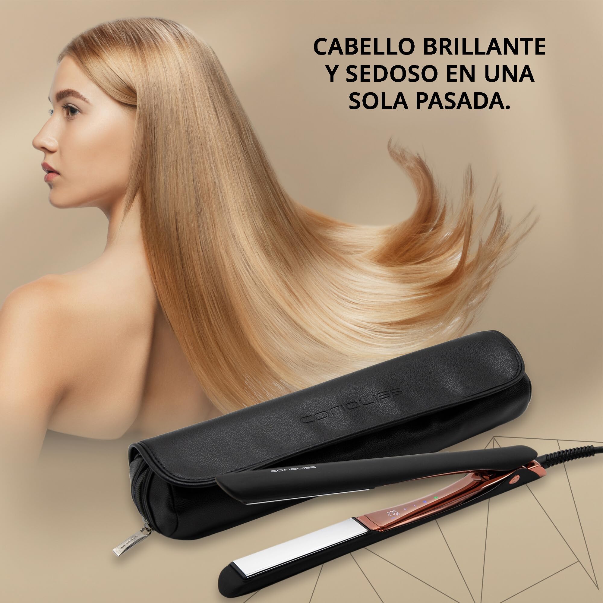 Corioliss C5 | Plancha del Pelo Profesional | Placas de Titanio | Alisado y Ondas | Temperatura Ajustable 80º-235º | Iónica | Apagado Automático Programable | Con Funda de Viaje | Black Copper