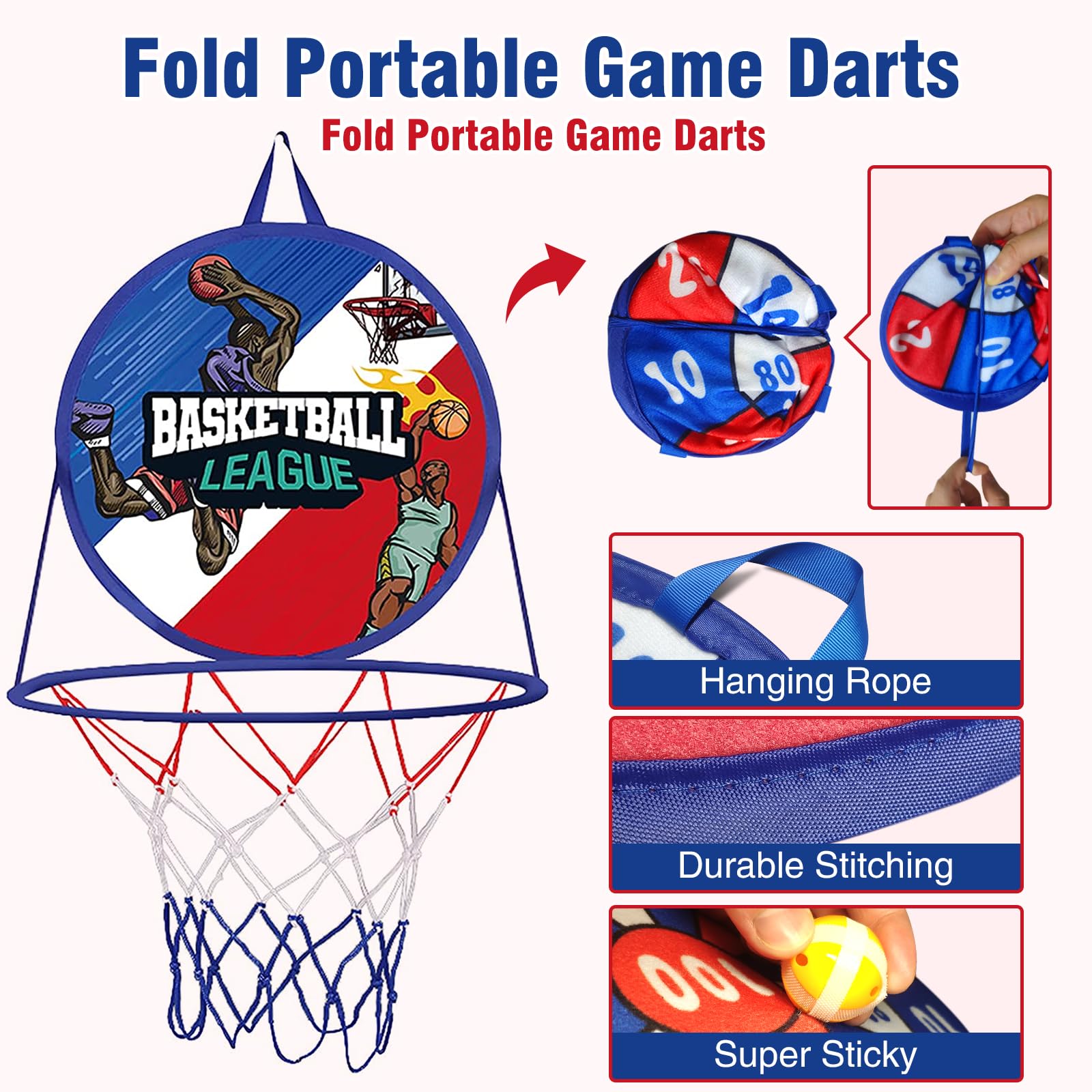 Canasta Baloncesto Infantil con Diana Dardos, 2 en 1 Diana Dardos y Mini Juguete de Canasta Baloncesto,Juguetes de Deporte Plegable para Interiores y Exteriores para Regalo de Niños y Niñas