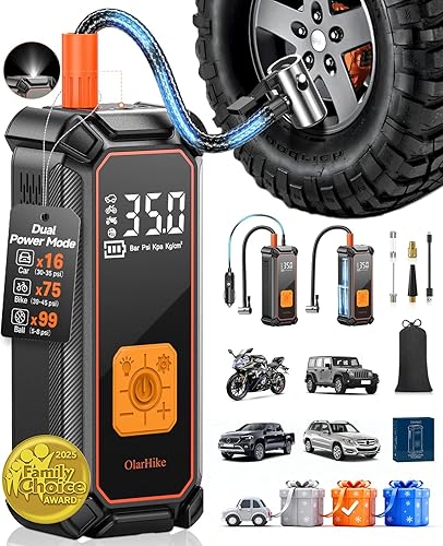 OlarHike Inflador de neumáticos inalámbrico, compresor de aire portátil, 150 PSI de doble potencia, bomba de aire automática de 5400 mAh para