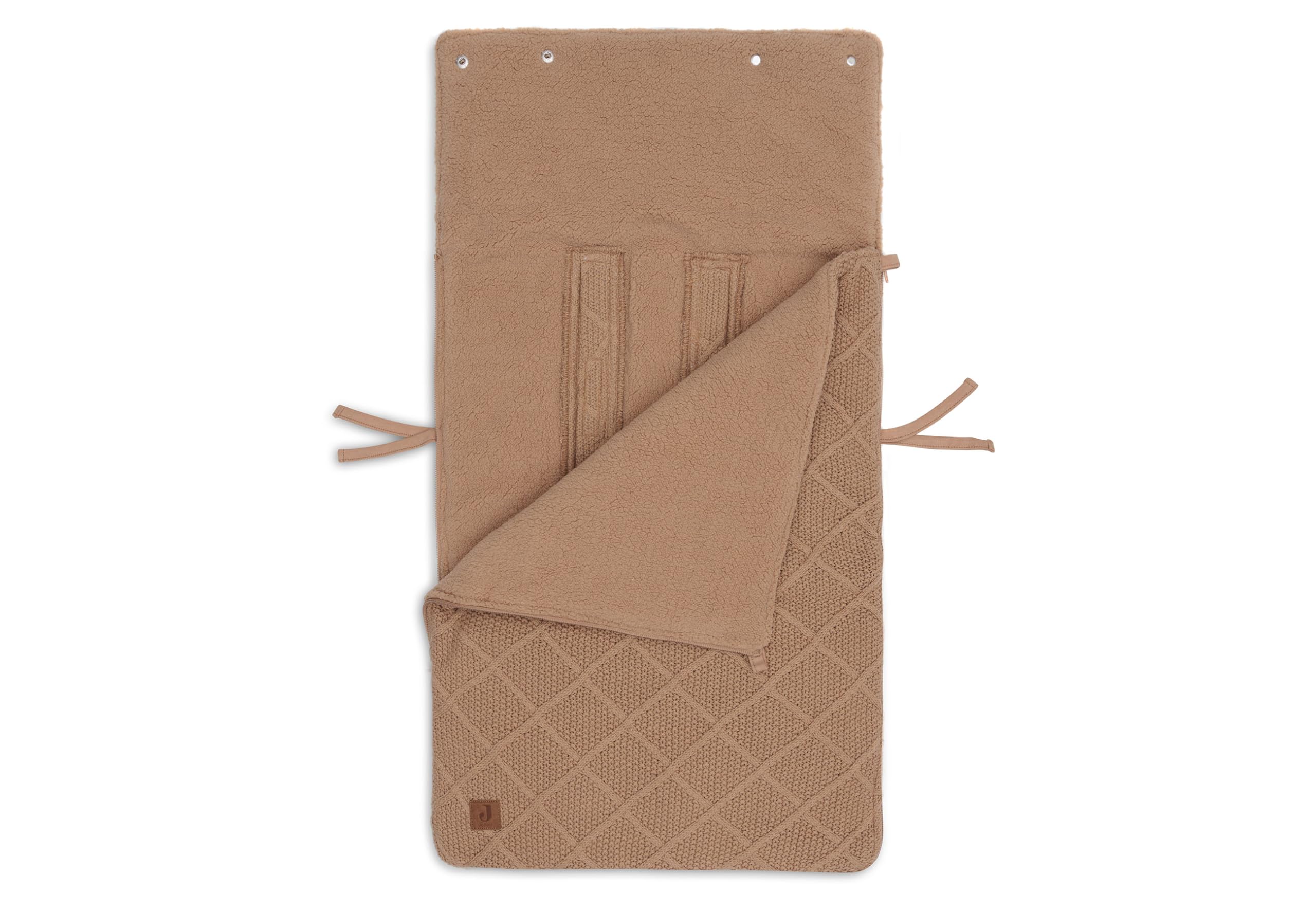 Jollein Chancelière Check Knit Biscuit - Pour siège auto groupe 0+ et poussette - Pour ceinture à 3 points et 5 points - Motif tricoté et doublure en polaire