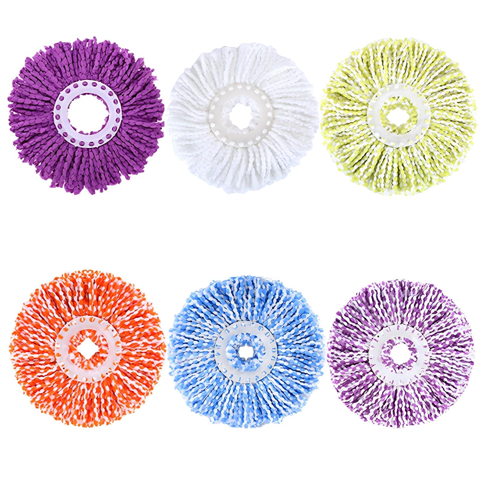 YOQXHY 6 Pack Spin Mop Replacement Heads, (6.3 Inch,Round) Microfiber Mop Refills Compatible with Hurricane, Mopnado, Libman, Simpli Magic and Other 360 Spin Mop Systems, (6 Colors)