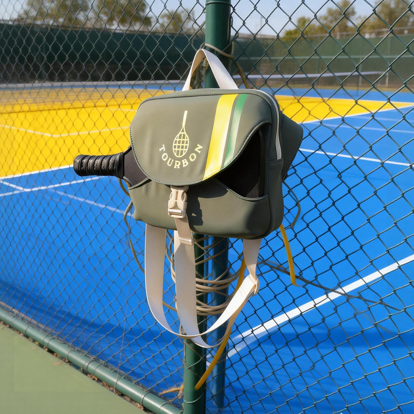 Tourbon Sac de pickleball en nylon imperméable avec porte-pagaie de pickleball et poches zippées