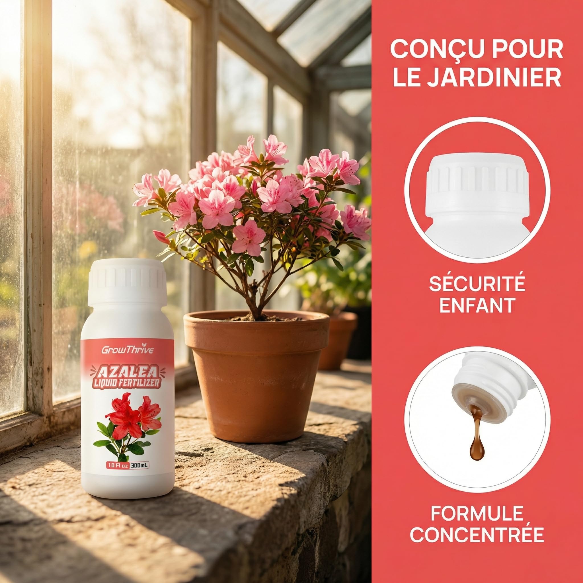 Engrais Liquide Azalées 300ml – Nutriment Microbien Naturel avec Probiotiques – Engrais Organique pour Fleurs de Terre de Bruyère, Roses et Gardenias – Croissance Rapide et Floraison Intense