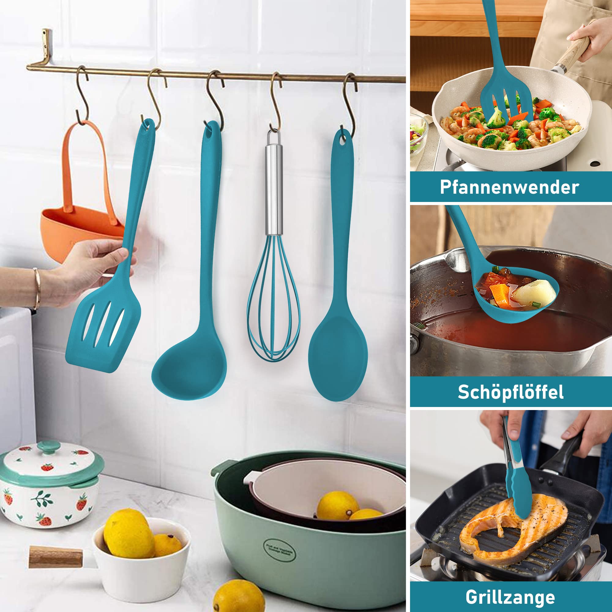 Set Utensili Da Cucina In Silicone Joyfair 7 Pezzi - Grigio, Antiaderente E Sicuro Per Alimenti - Foto 8