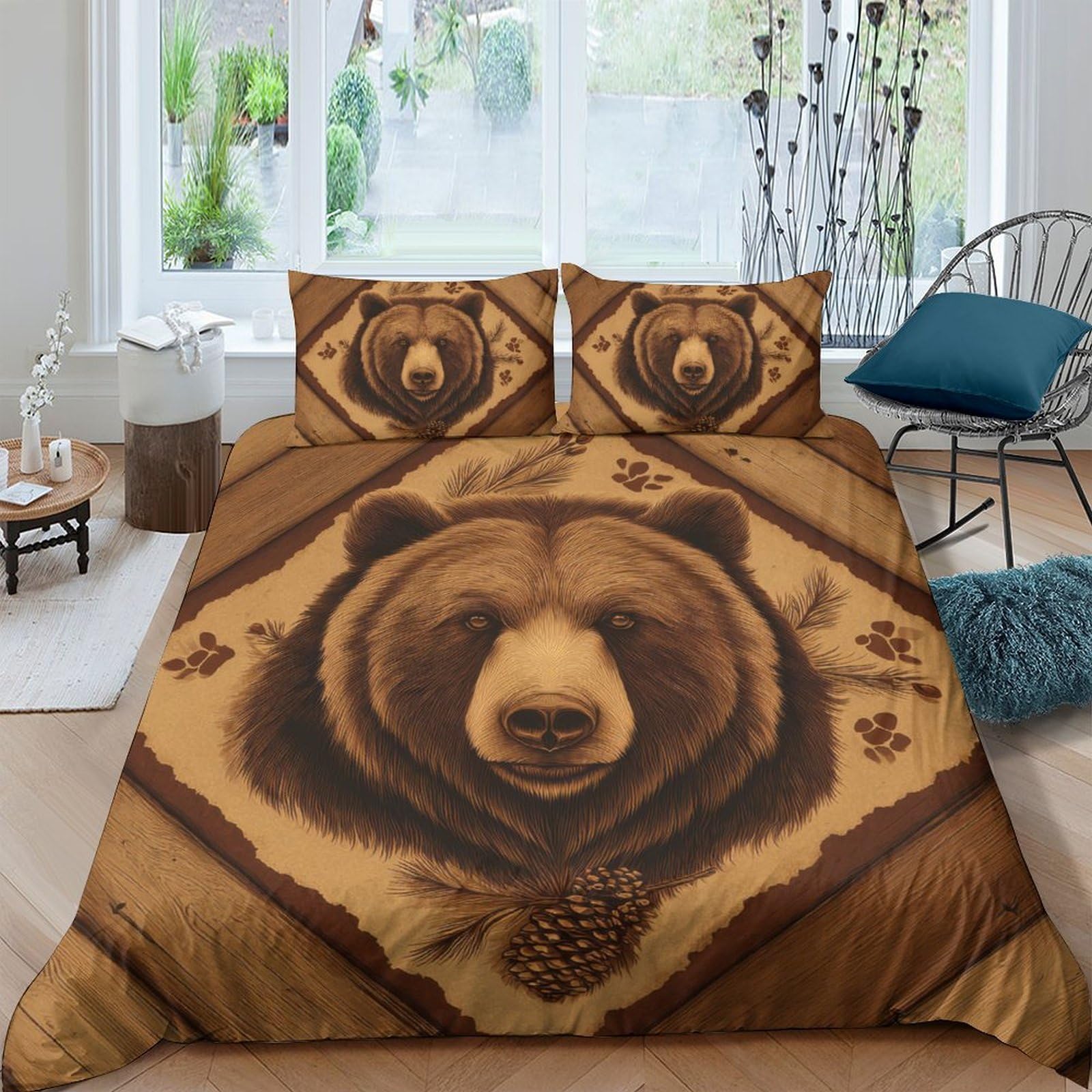 Ctjqhvkz Style-3 3D Printed Brown Bear Artistic Fitted Sheet Microfiber Animal Forest Pattern Bed Cover For Bedroom Guestroom Dorm Mattress Protection Single（135X200cm）