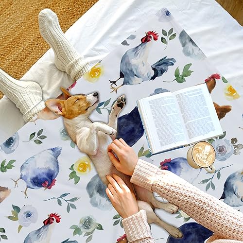 Miniatura 7 de Manta de franela súper suave con diseño floral de pollos para sofá, cama, edredones de cama cálidos y acogedores para decoración del hogar para