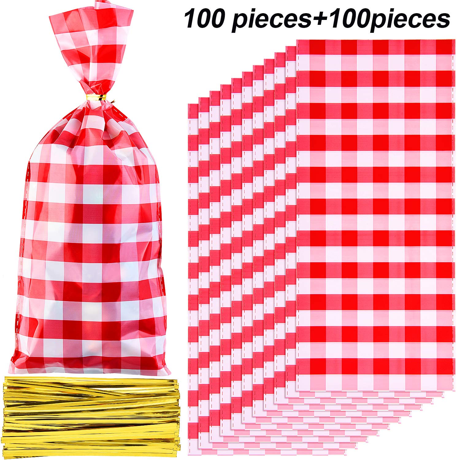 Buy Blulu 100 Pieces Picnic Party Cellophane Bags Red and White
