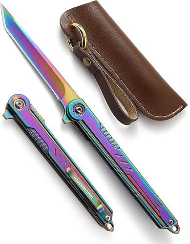Tanto - Cuchillo plegable para mujeres y hombres, color arcoíris, delgado para caballeros, cuchillo de bolsillo Balde para llavero