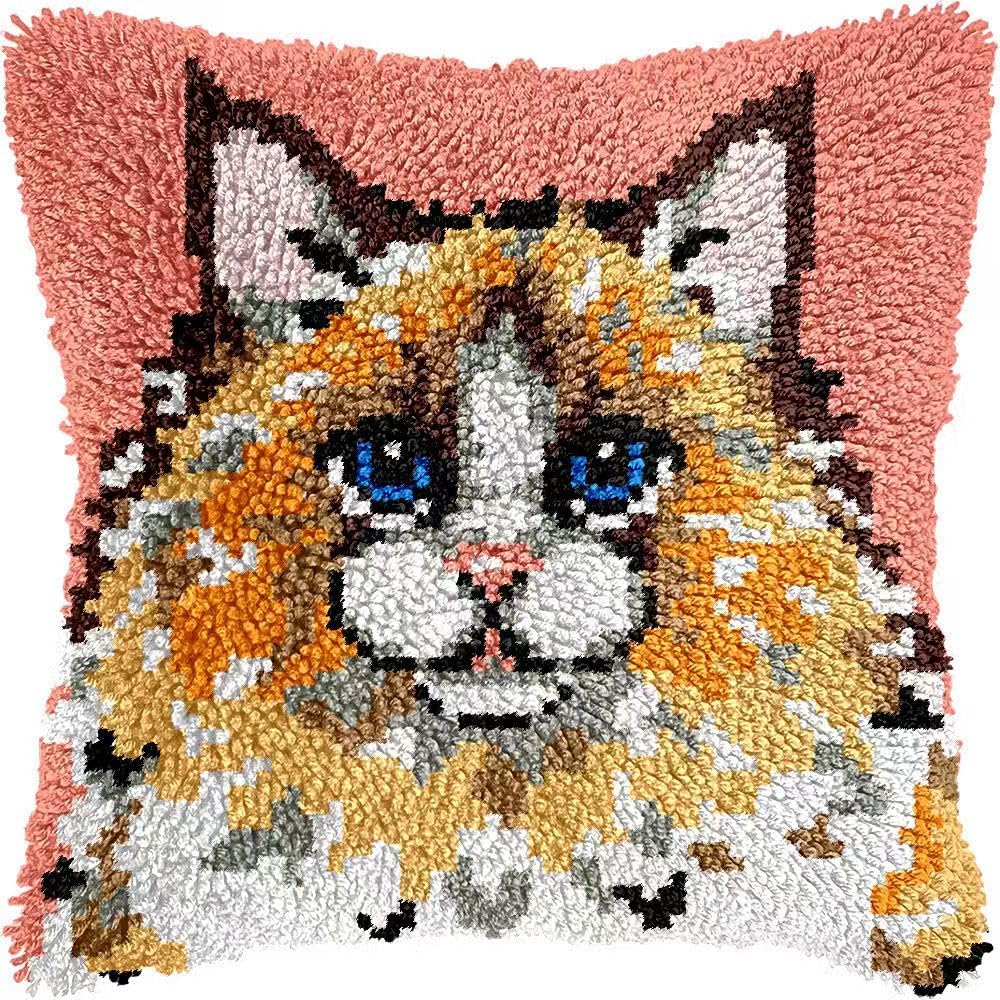 Colorful Ragdoll Latch Hook Kits for Adults Kids Beginners Cute Animals Latch Hook Pillow Kit Pre-Printed Latch Hook Rug Kits Cross-Stitch Embroidery Cushion for Home Sofa Decoration 17x17 in.