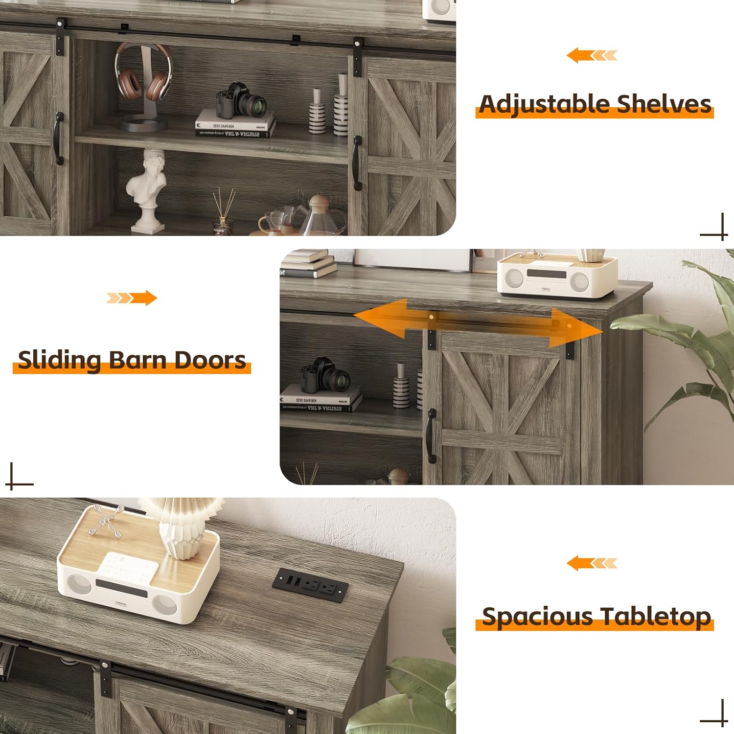 TV Stand for Televisions Up to 75 Inch, Entertainment Center with Storage Cabinets and Sliding Barn Doors, Mid Century Modern Media TV Console Table for Living Room Bedroom, Light Grey