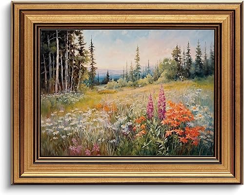 Miniatura 46 de Arte de pared con marco dorado, lienzo vintage de río, arte de pared, paisaje natural, río antiguo, impresiones artísticas para sala de estar,