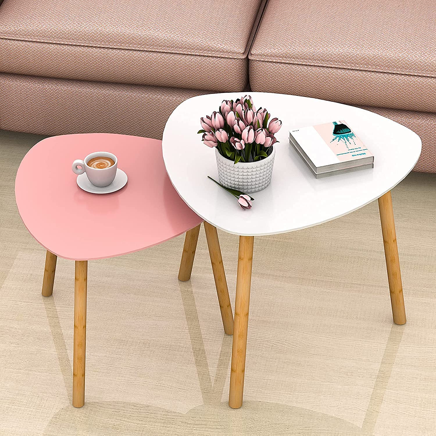 Right Choice Furnish Set of 2 Triangle Side Tea Coffee Tables Over ...
