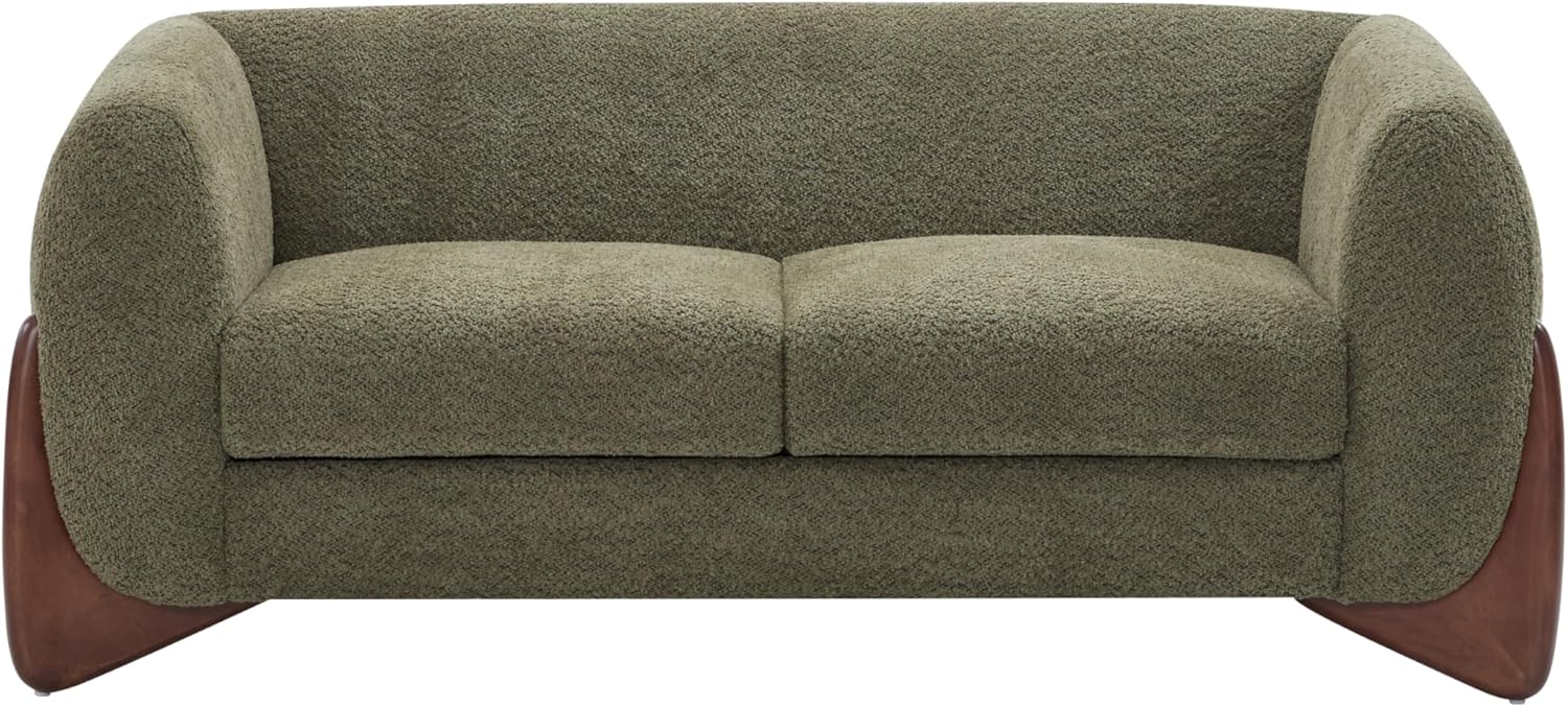 Christopher Knight Home Alma 63" Boucle Loveseat with Wood Legs, 2 Seater Sofa Couches for Living Room, Upholstered Couch Chair, Soft Seating Lounge Sofa Chair, Cozy Loveseat with Armrest, Olive Green Olive-green