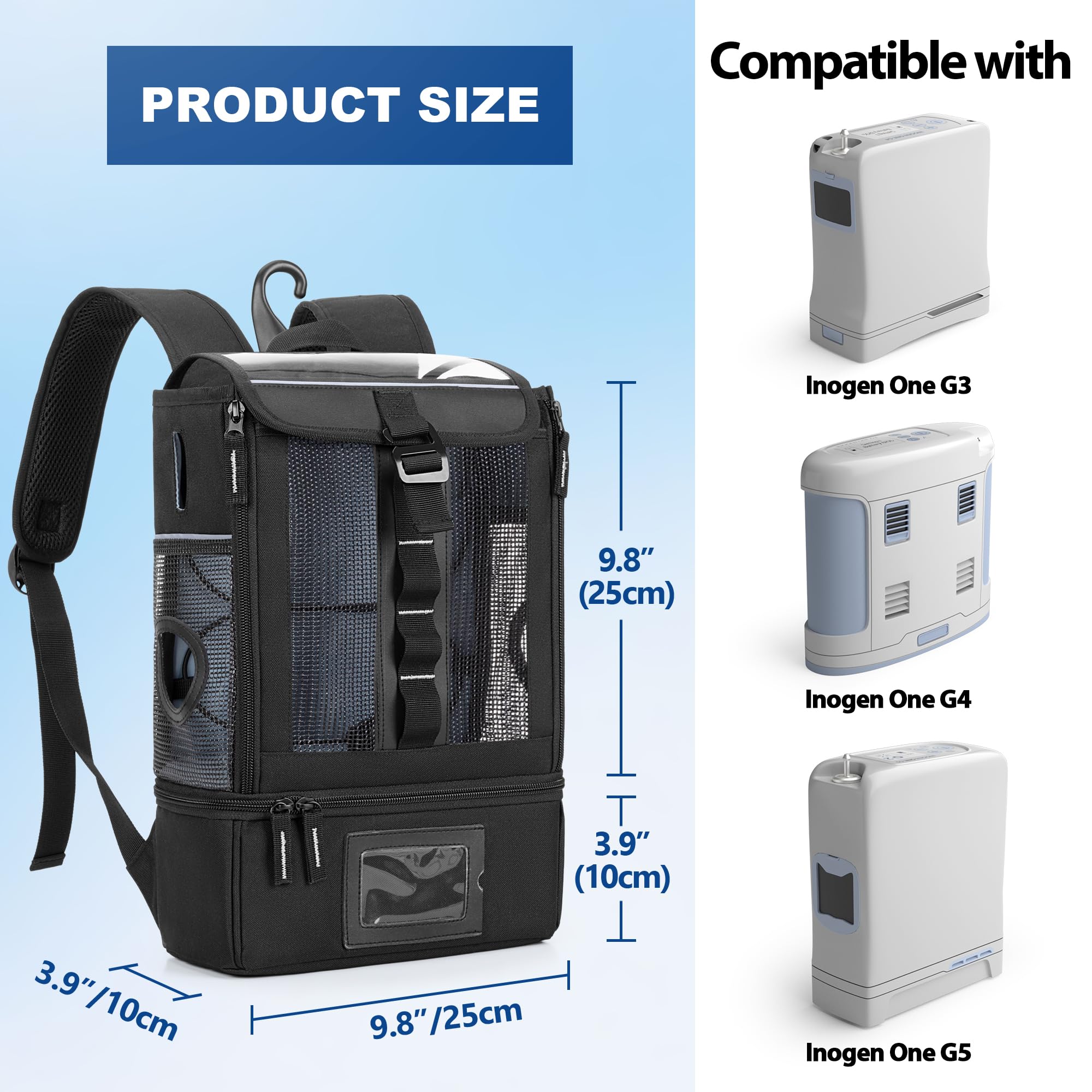 Trunab Zaino Concentratore di Ossigeno Portatile, Borsa da Trasporto POC Compatibile con Inogen One, Caire Freestyle Comfort, Oxygo, Philips SimplyGo Mini, Nero
