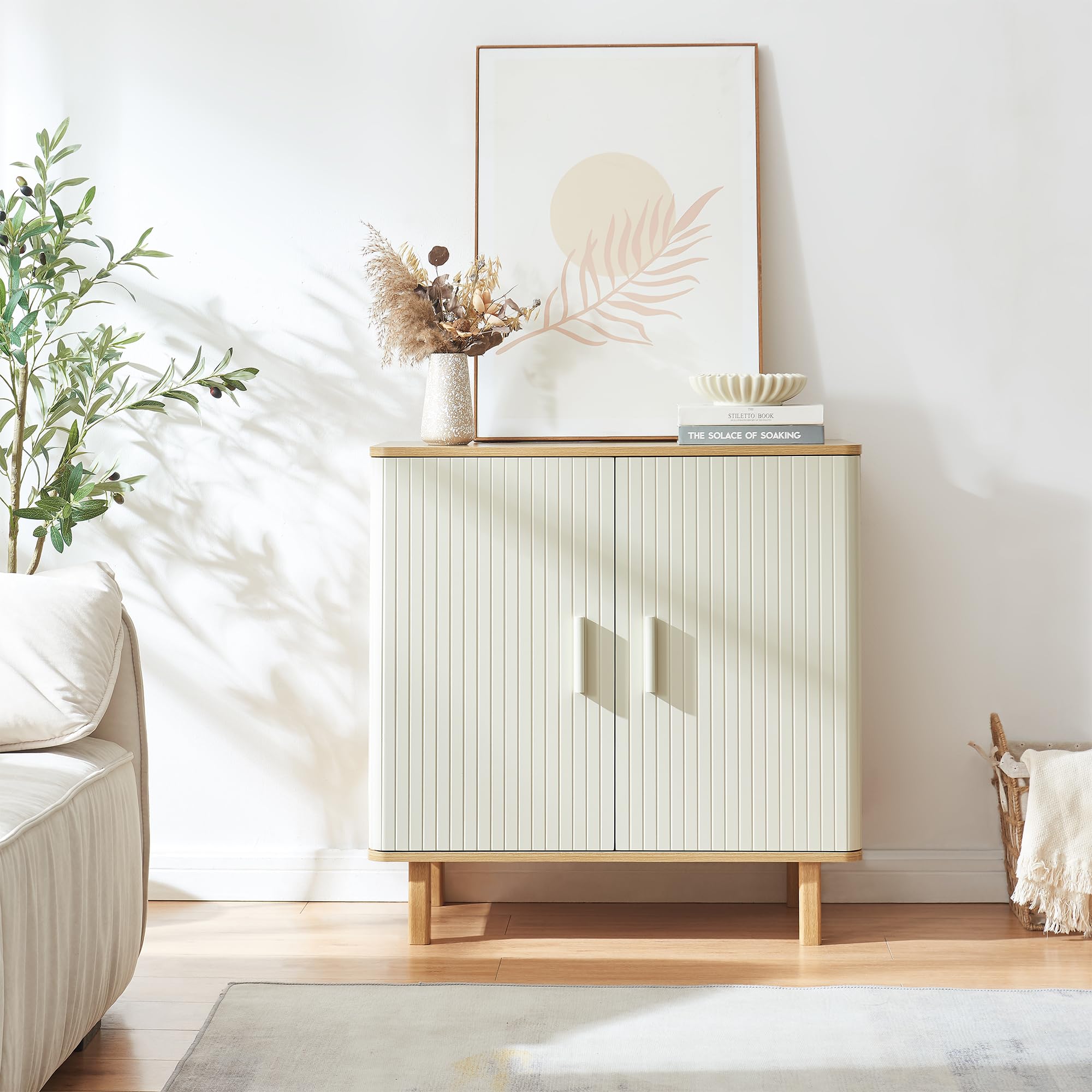 [en.casa] Credenza a 2 Ante per Sala da Pranzo Mobile Contenitore Comò con Ripiano Madia Armadio Buffet per Soggiorno Cucina 80 x 80 x 40 cm - Effetto Rovere/Avena Oatmeal