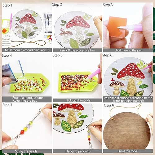 Miniatura 5 de Kit de pintura de diamante 5D, 7.5 pulgadas, pintura de diamantes de 7.5 pulgadas, campanilla de viento, decoración de puerta de pared colgante de