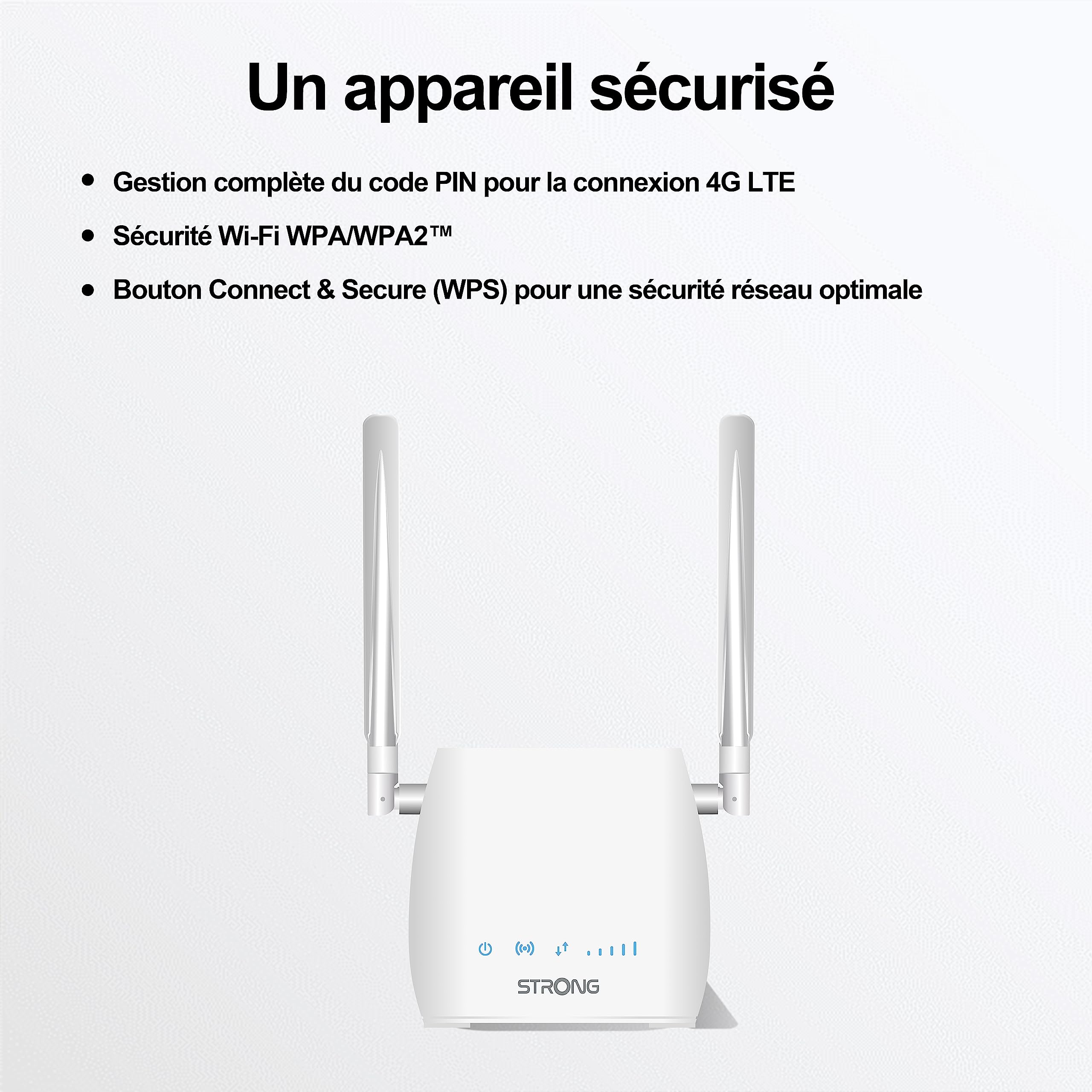 STRONG Router 4G LTE WLAN 300M(LTE do 150 Mbit/S, 2,4 GHz WiFi @ 300 Mbit/S, 802.11b/g/N, port LAN, adapter SIM) biały