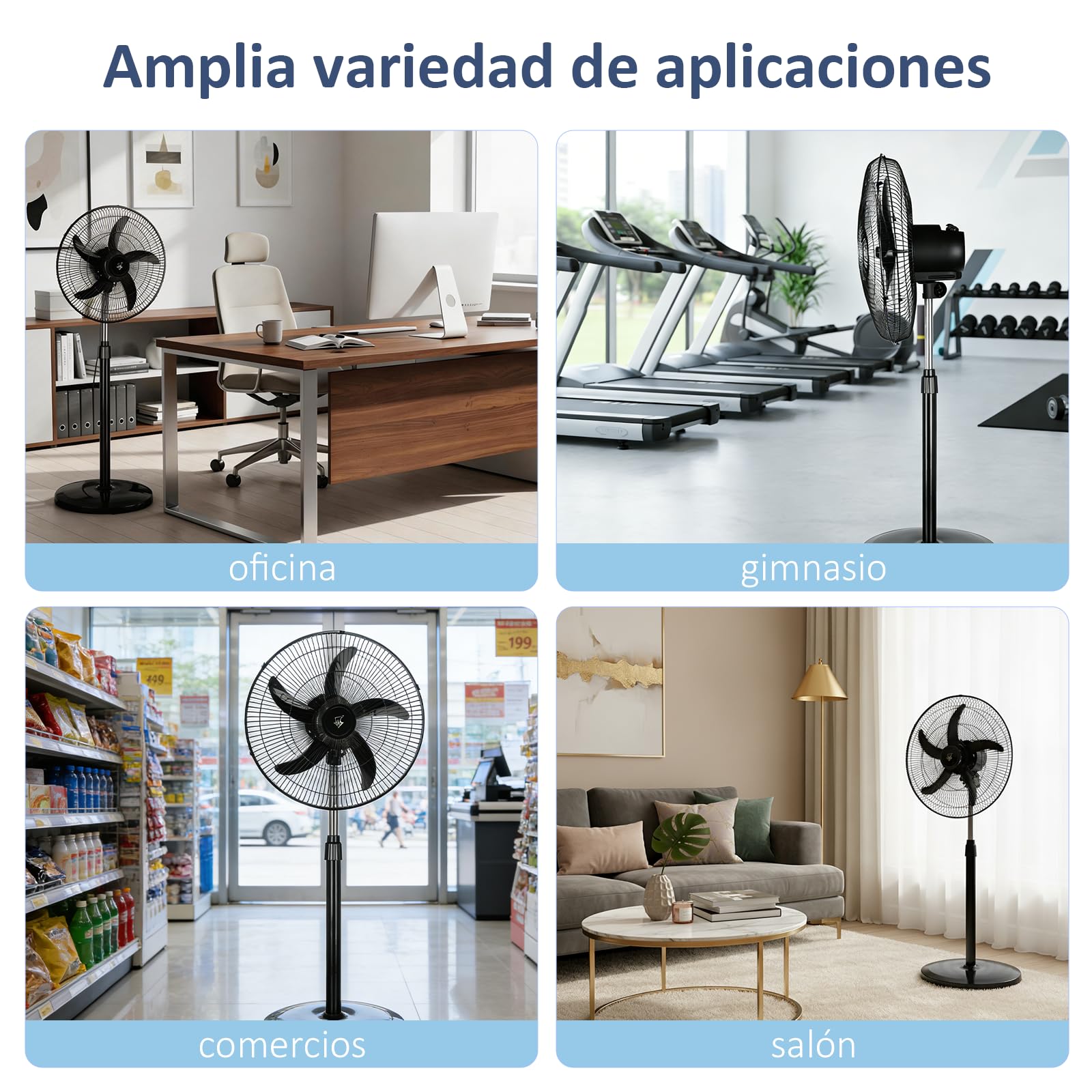 Ventilador de Pie Potente 75W, Aspas de 45 cm (18"), 3 Velocidades Ajustables, Silencioso, Oscilante, Altura Regulable, Base Reforzada, Adecuado para Hogar, Oficina y Almacén, Negro