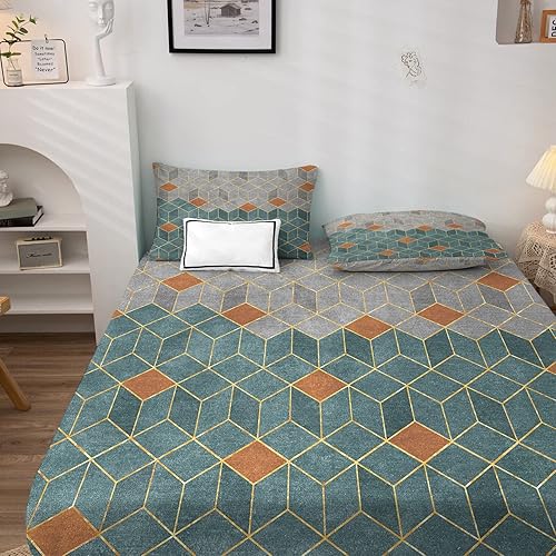 Miniatura 2 de Juego de sábanas geométricas divididas tamaño King, sábanas de retazos, sábanas y fundas de almohada estampadas de 5 piezas, microfibra suave con