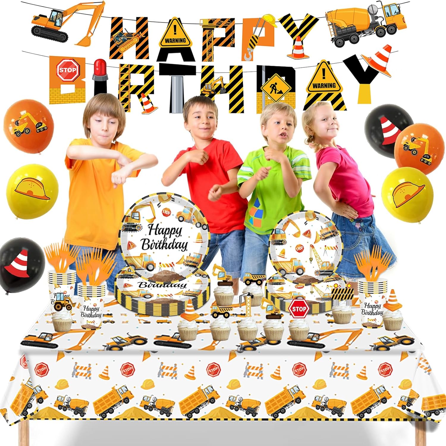 Construction Birthday Party Supplies for 24 Guests - Decorations Include Plates, Napkins, Cups, Tablecloth, Cake Toppers for Boys Construction Theme Birthday Party - Image 4