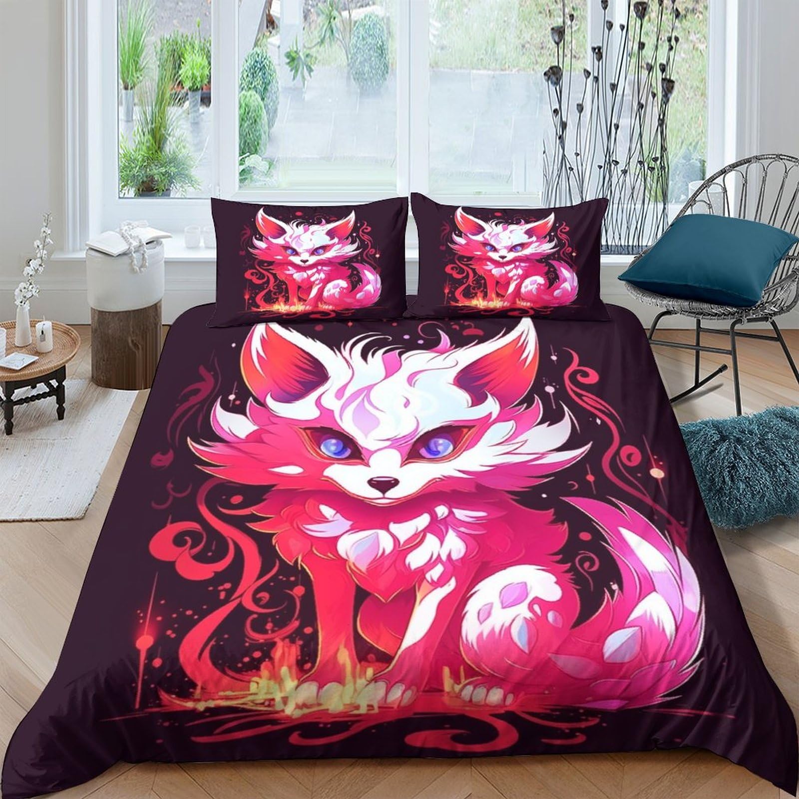 Housse de couette enfant motif renard rose pour décorer sa chambre