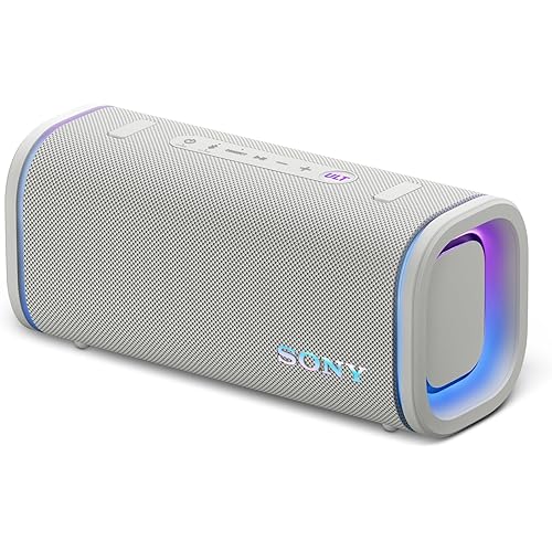 Sony ULT Field 5 Wireless Portable Bluetooth Speaker, IP67 Waterproof, Dustproof, and Rustproof with Enhanced Bass, 25 Hour Battery, 360° Party Light, and Shoulder Strap (SRSULT50W), Off White